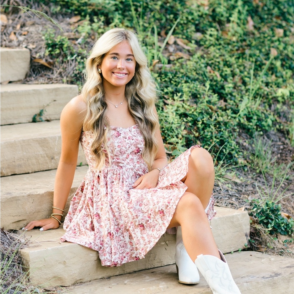 Floral Pink Strapless Dress